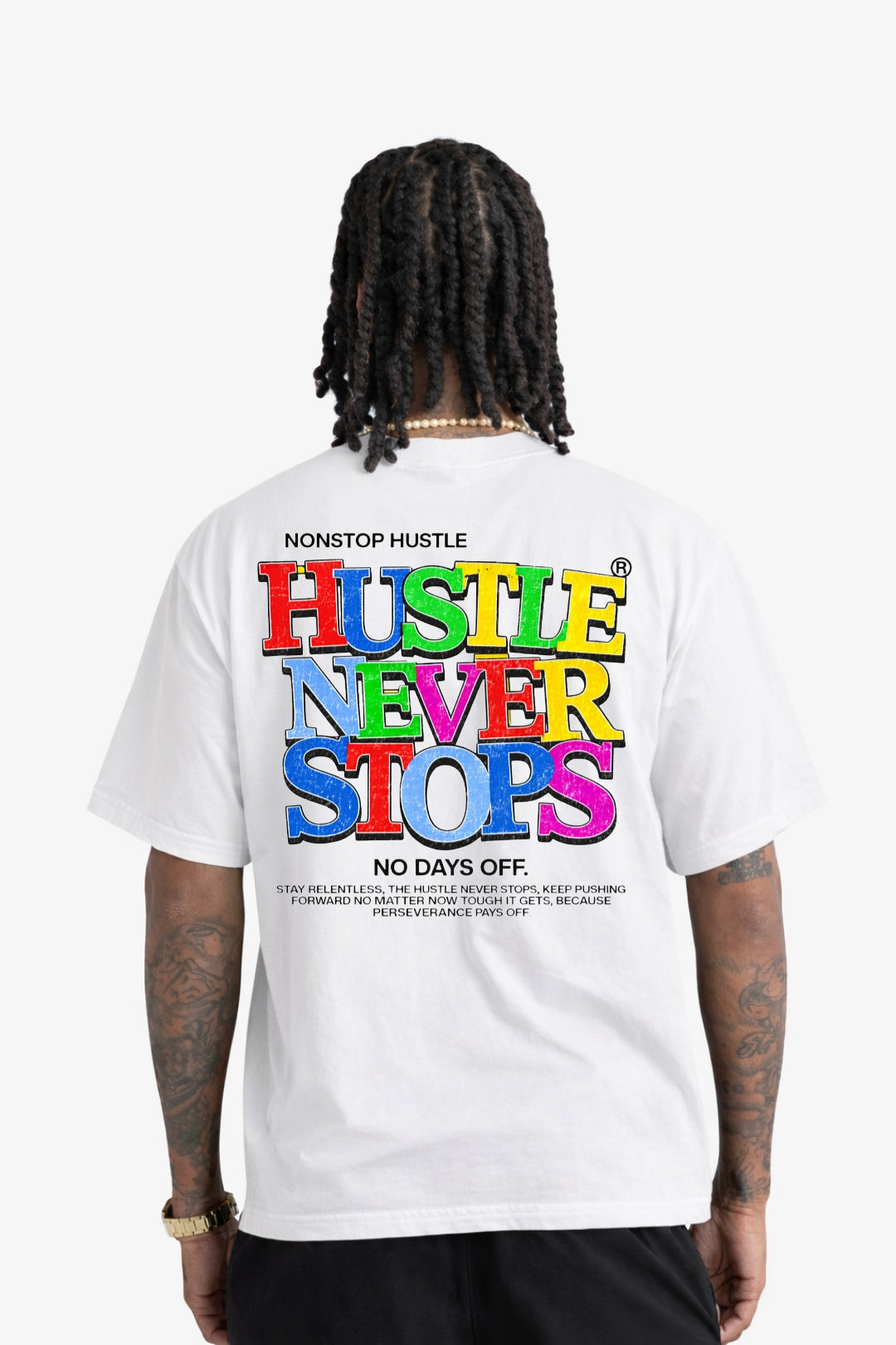 MC Hustle Never Stops Tee - White